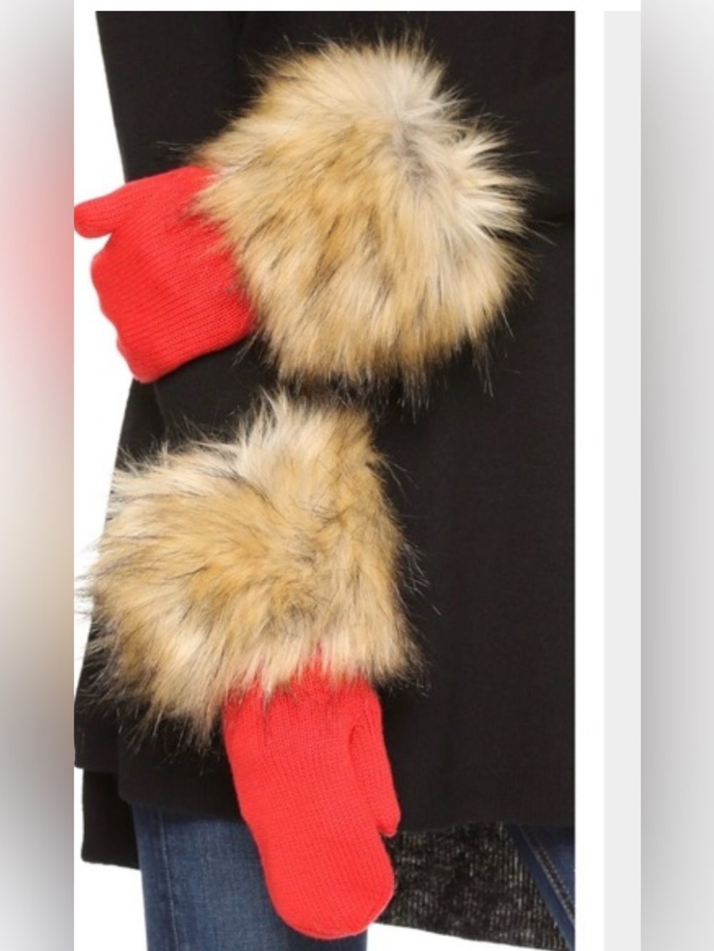Kate Spade Faux Fur-Trim Red Knit Mittens for Women